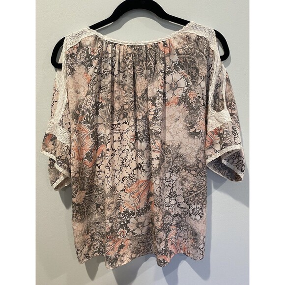 T Tahari Blouse Womens XS Cold Shoulder Floral Flowy Travel Indie Cottage Boho - Picture 2 of 6